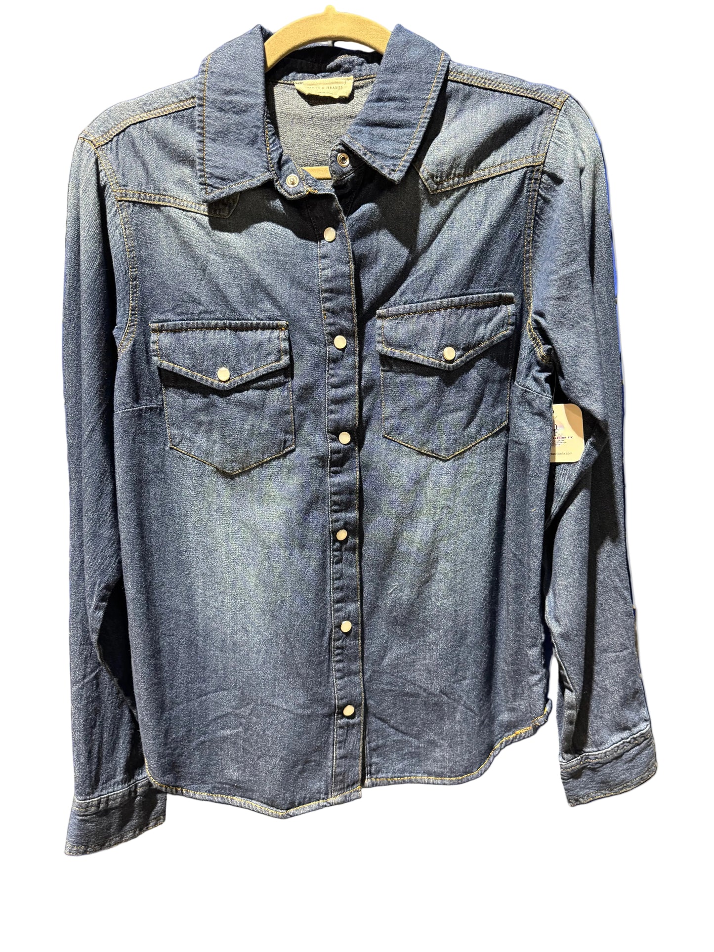 Dark Denim Long Sleeve Pearl Snap Blouse