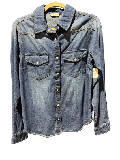 Dark Denim Long Sleeve Pearl Snap Blouse