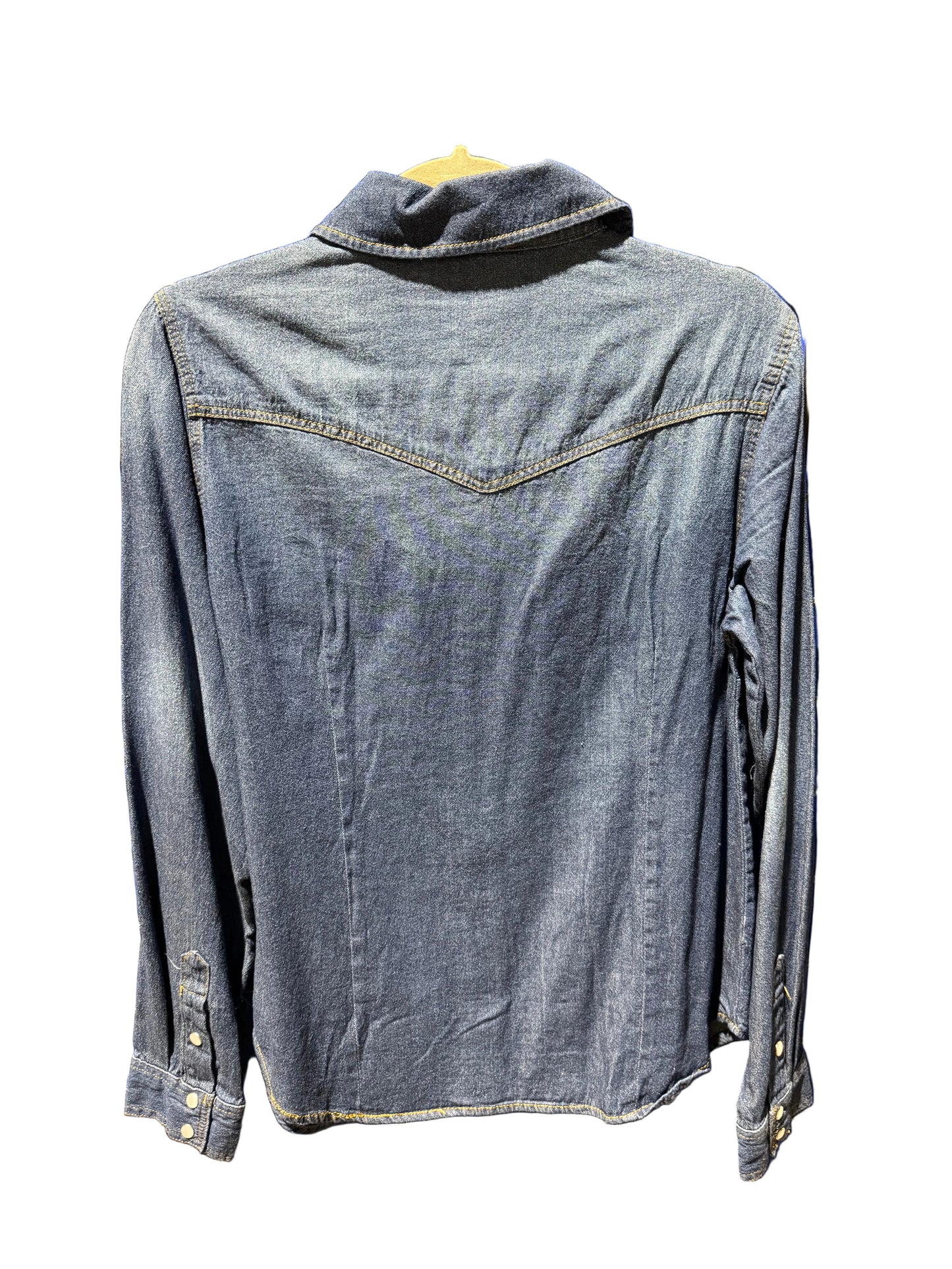 Dark Denim Long Sleeve Pearl Snap Blouse