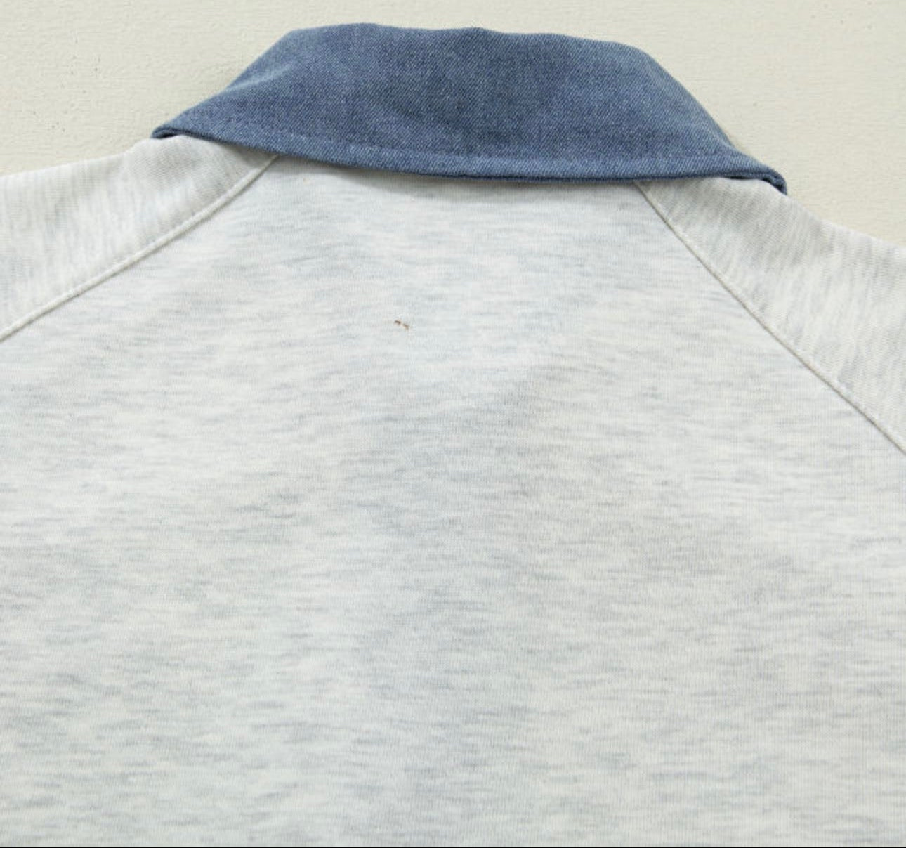 Light Gray Denim Color Block Patchwork Shirt Collar Short Sleeve Blouse
