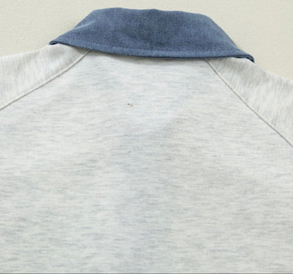 Light Gray Denim Color Block Patchwork Shirt Collar Short Sleeve Blouse