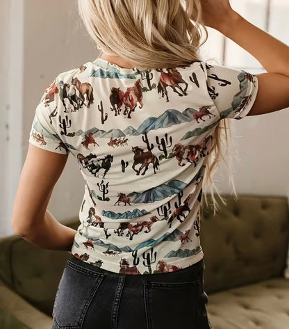 Dry Fit Western Desert Print Short Sleeve Top