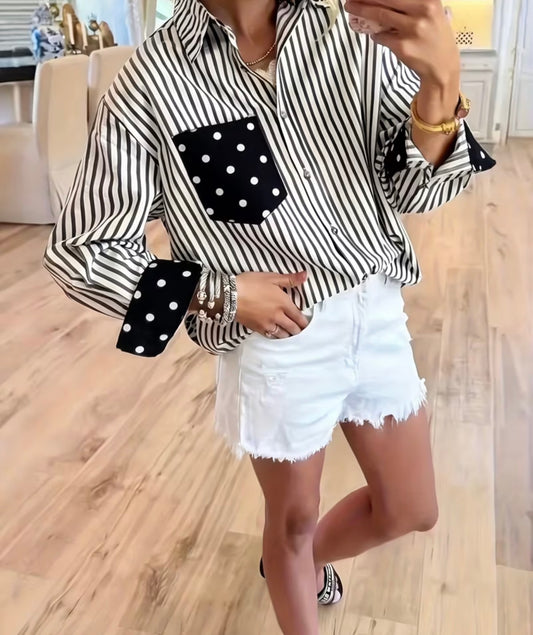 Women's Elegant Poka Dot Striped Blouse