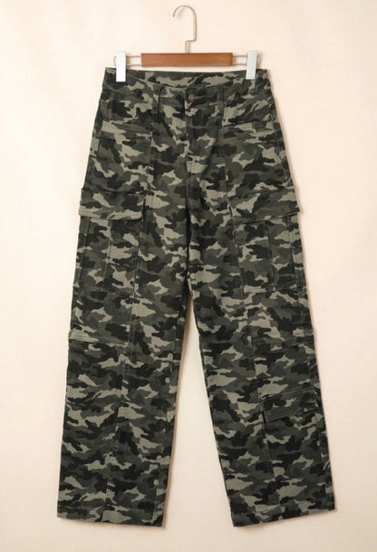 Camouflage Print Multi Pocketed Denim Pants