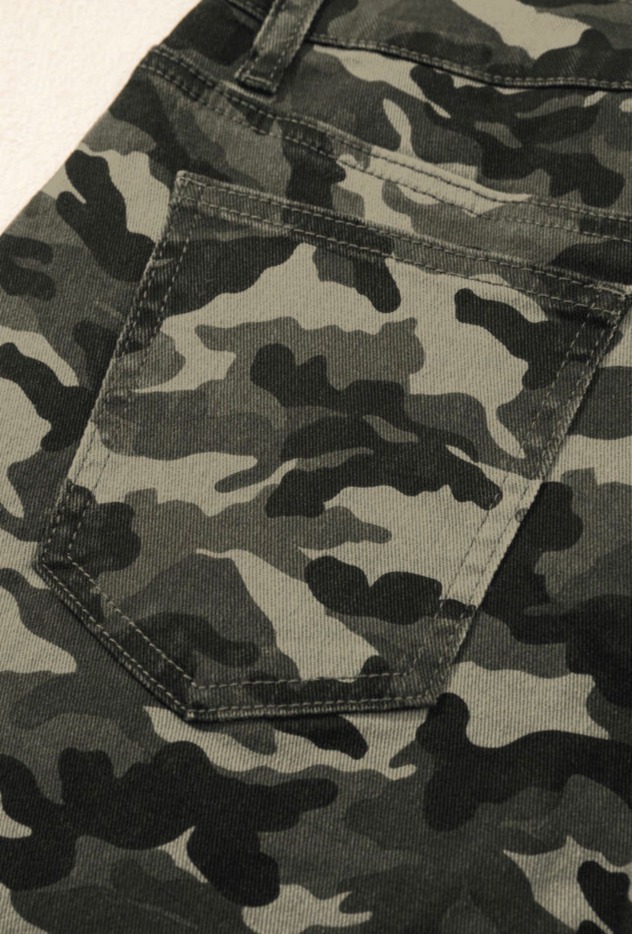 Camouflage Print Multi Pocketed Denim Pants