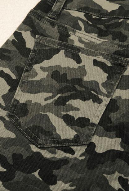 Camouflage Print Multi Pocketed Denim Pants