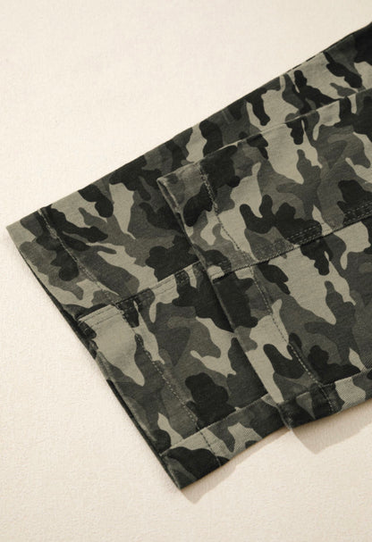 Camouflage Print Multi Pocketed Denim Pants