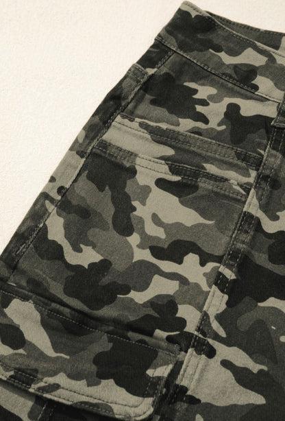 Camouflage Print Multi Pocketed Denim Pants