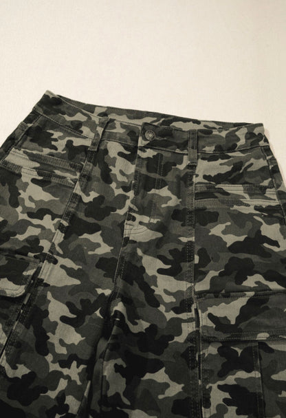 Camouflage Print Multi Pocketed Denim Pants