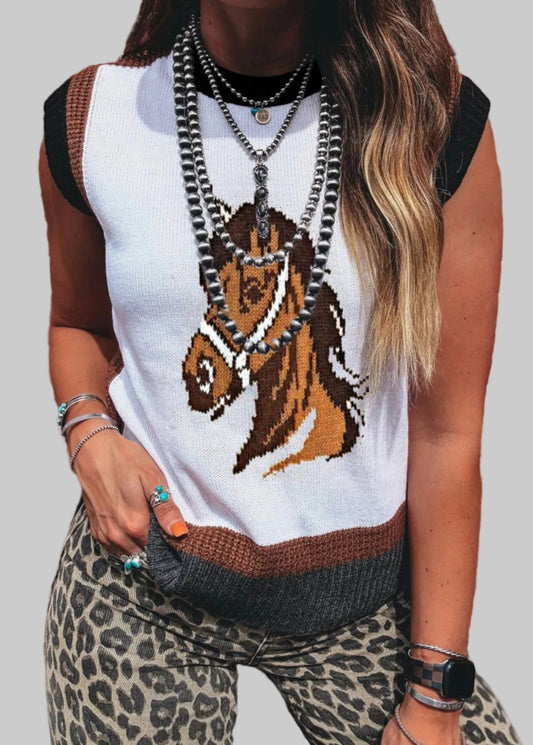 White Western Horse Head Summer Sweater