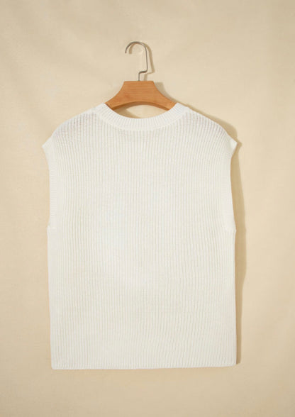 White Crochet Horseshoe Short Sleeve Sweater