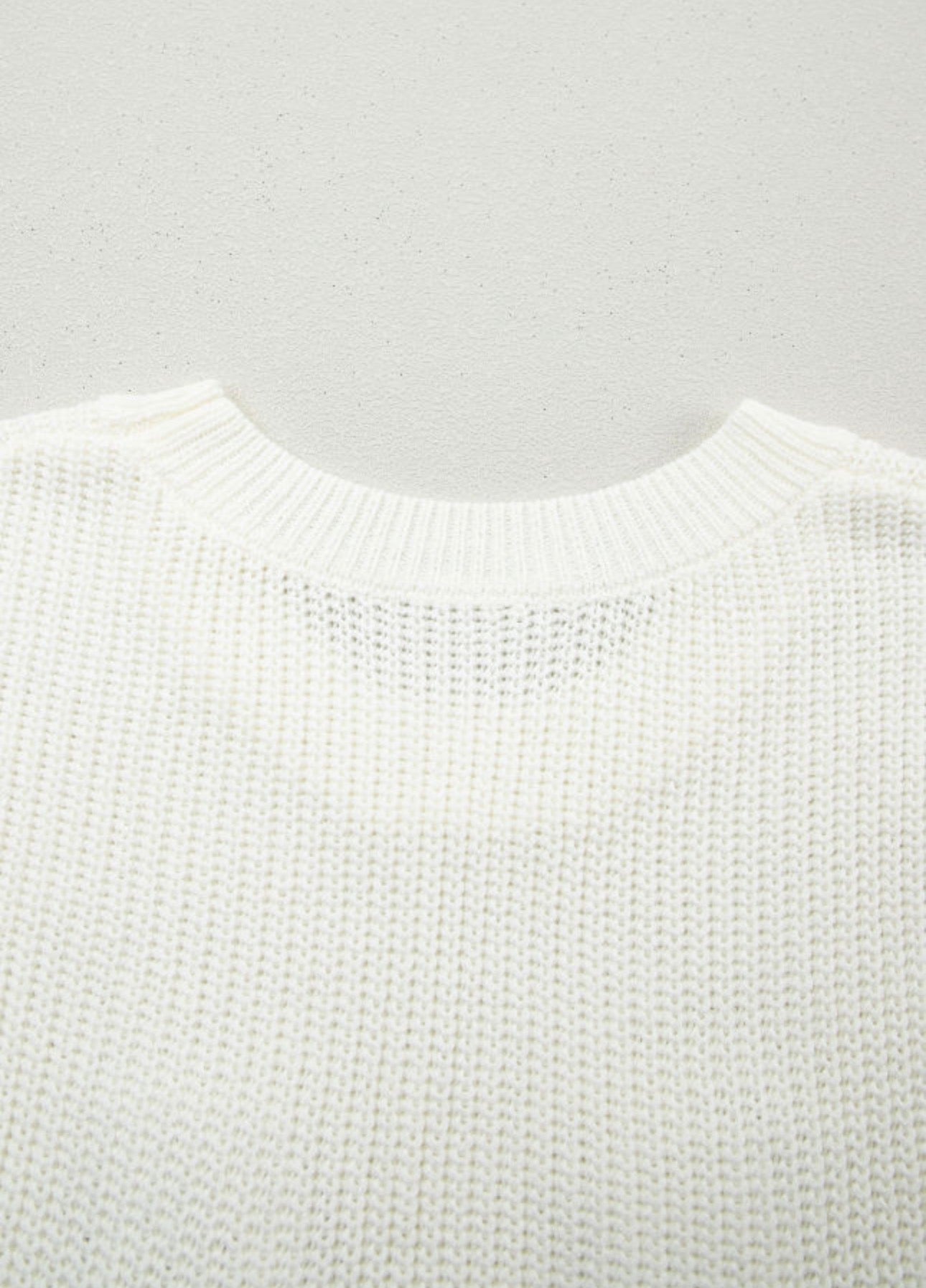 White Crochet Horseshoe Short Sleeve Sweater