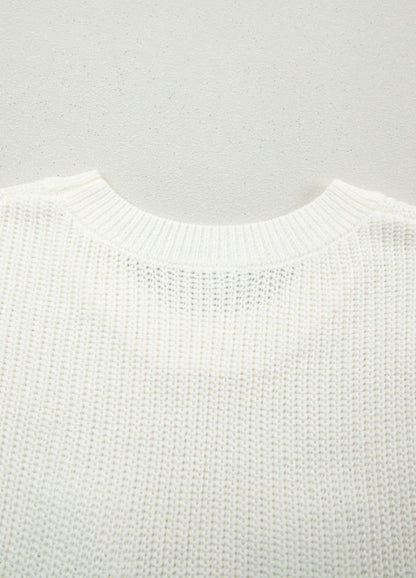 White Crochet Horseshoe Short Sleeve Sweater