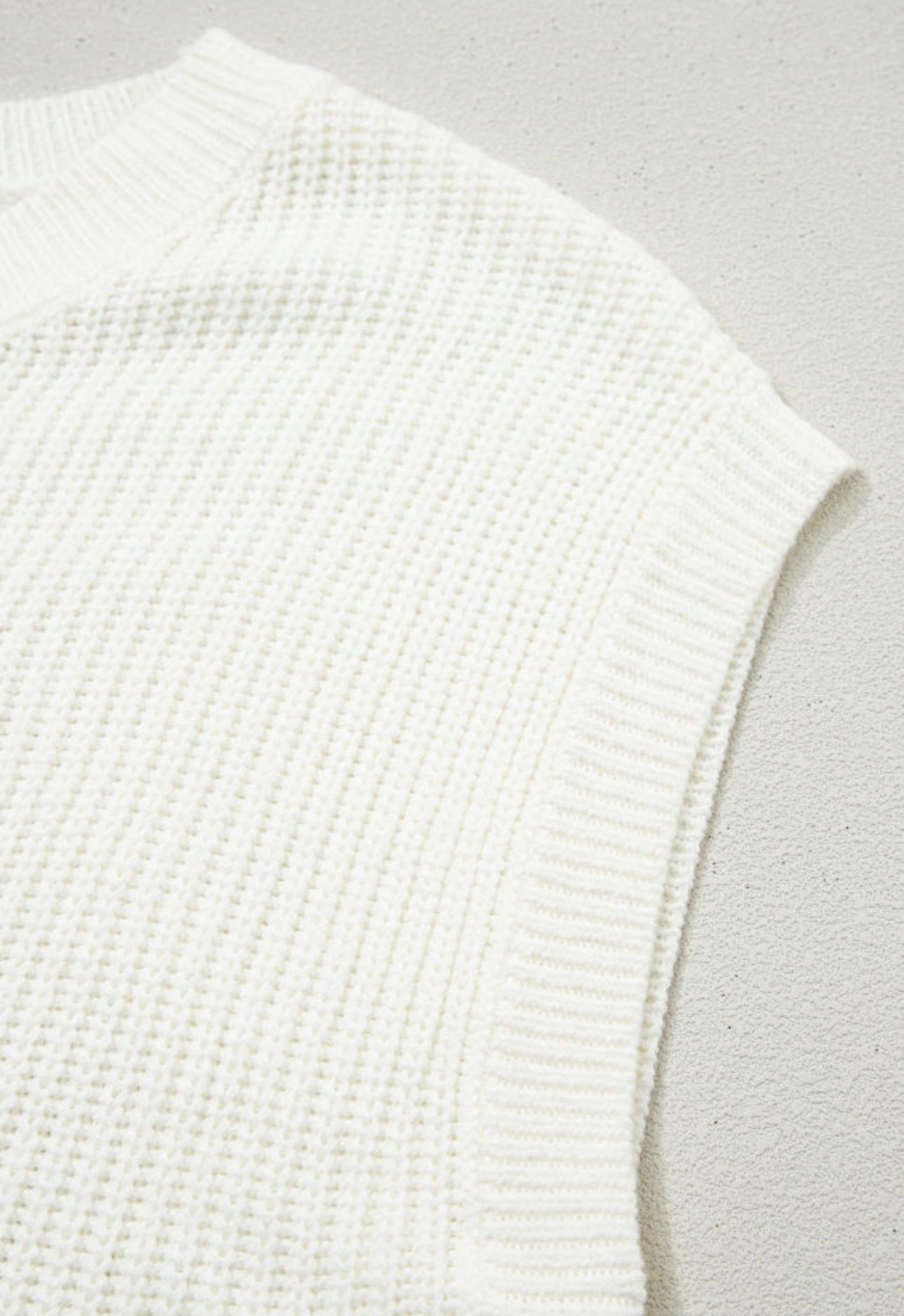 White Crochet Horseshoe Short Sleeve Sweater