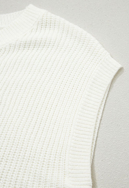 White Crochet Horseshoe Short Sleeve Sweater