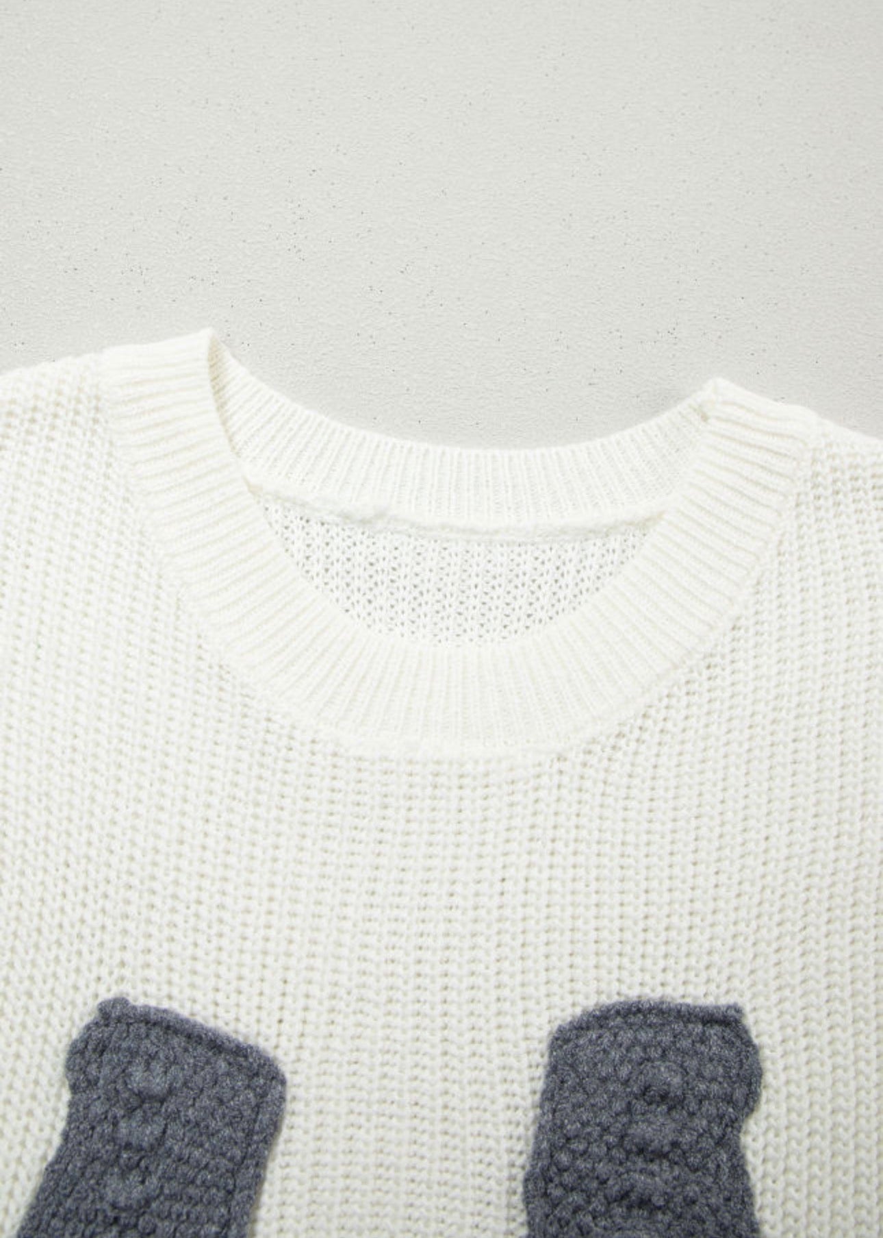 White Crochet Horseshoe Short Sleeve Sweater