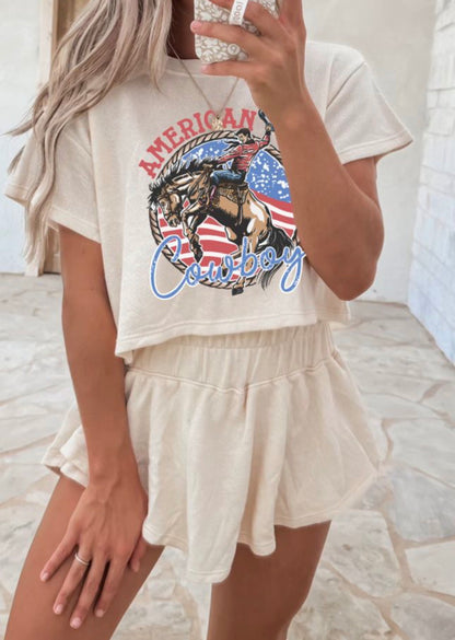 American Cowboy Western Graphic Tee and Ruffle Skort Set