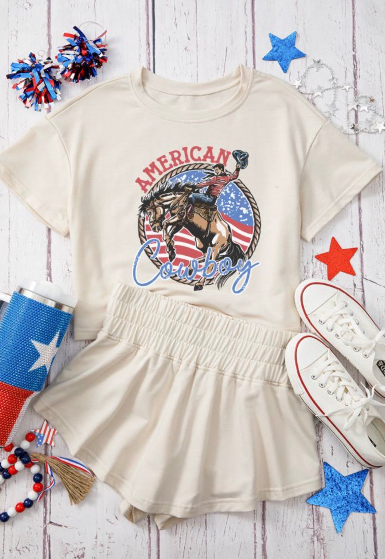 American Cowboy Western Graphic Tee and Ruffle Skort Set