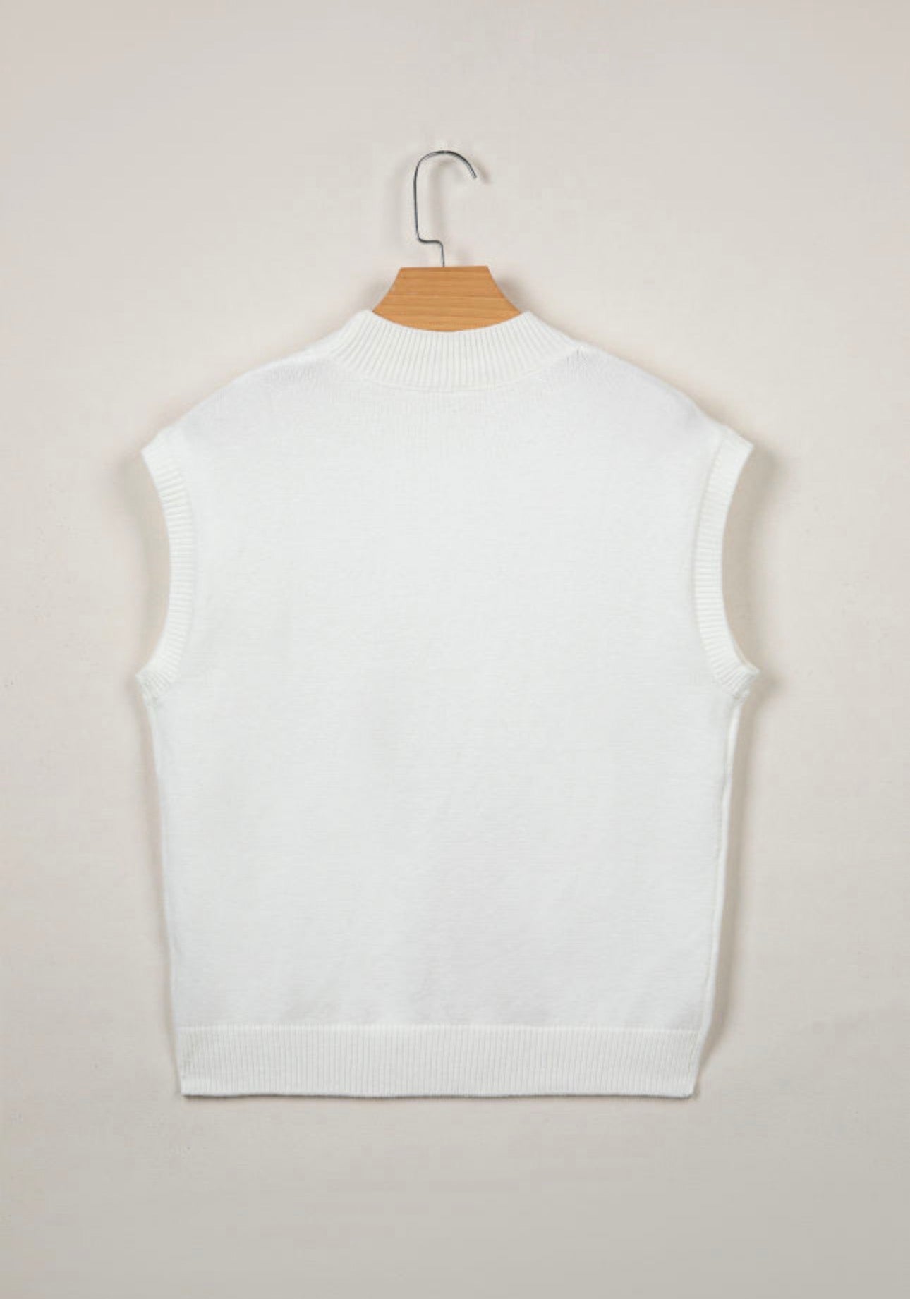 Parchment Corded Horseshoe Ribbed Trim Mock Neck Short Sleeve Sweater