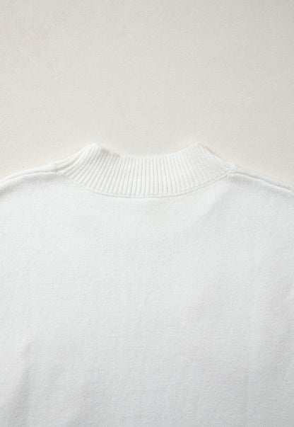 Parchment Corded Horseshoe Ribbed Trim Mock Neck Short Sleeve Sweater