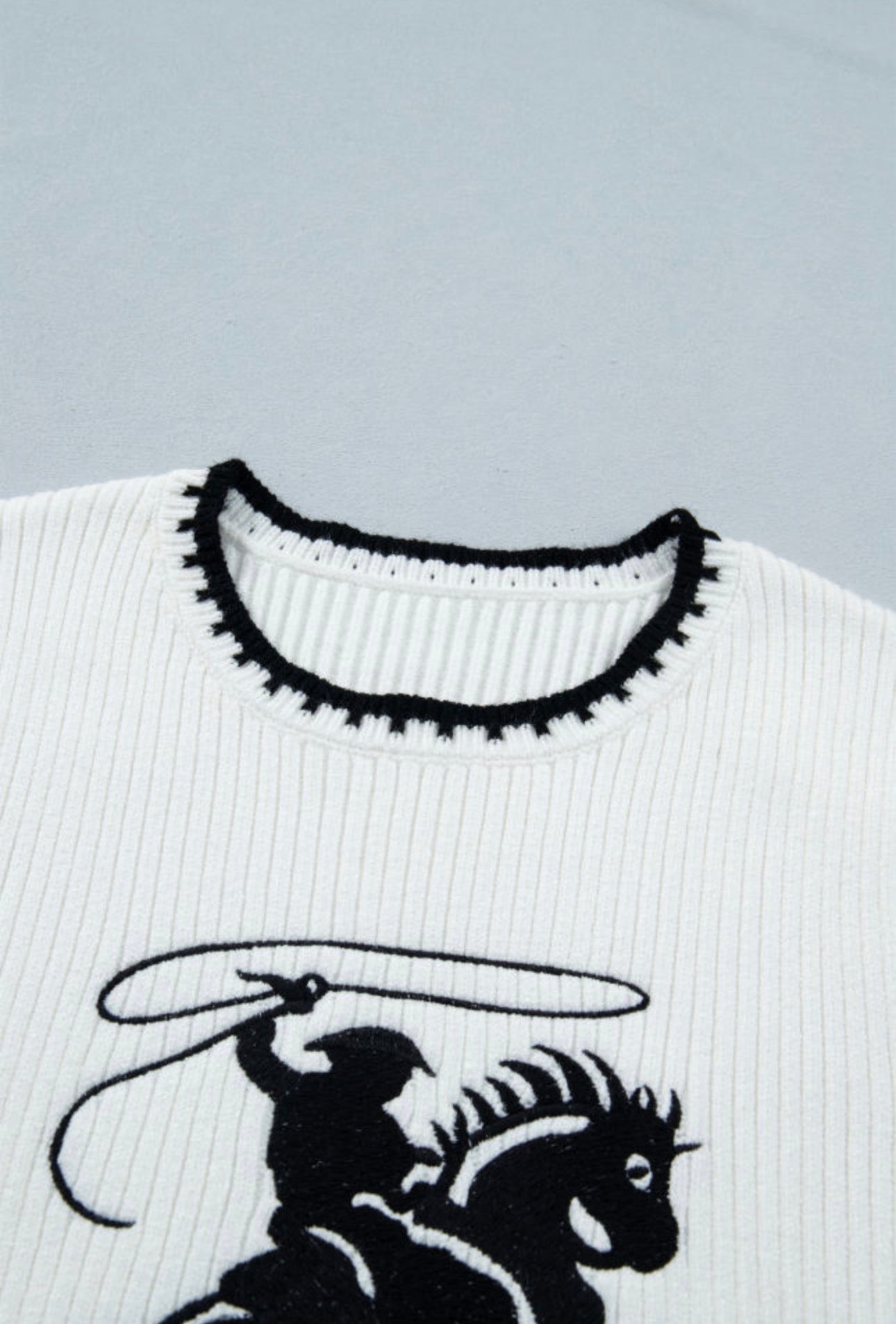 White Contrast Trim Round Neck Rodeo Cowboy Sweater Vest