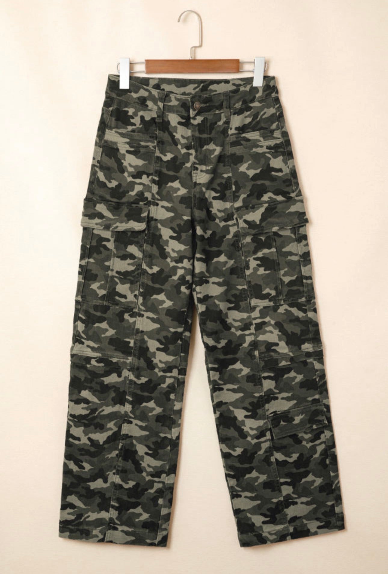 Camouflage Print Multi Pocketed Denim Pants