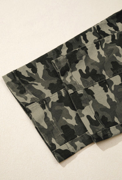 Camouflage Print Multi Pocketed Denim Pants