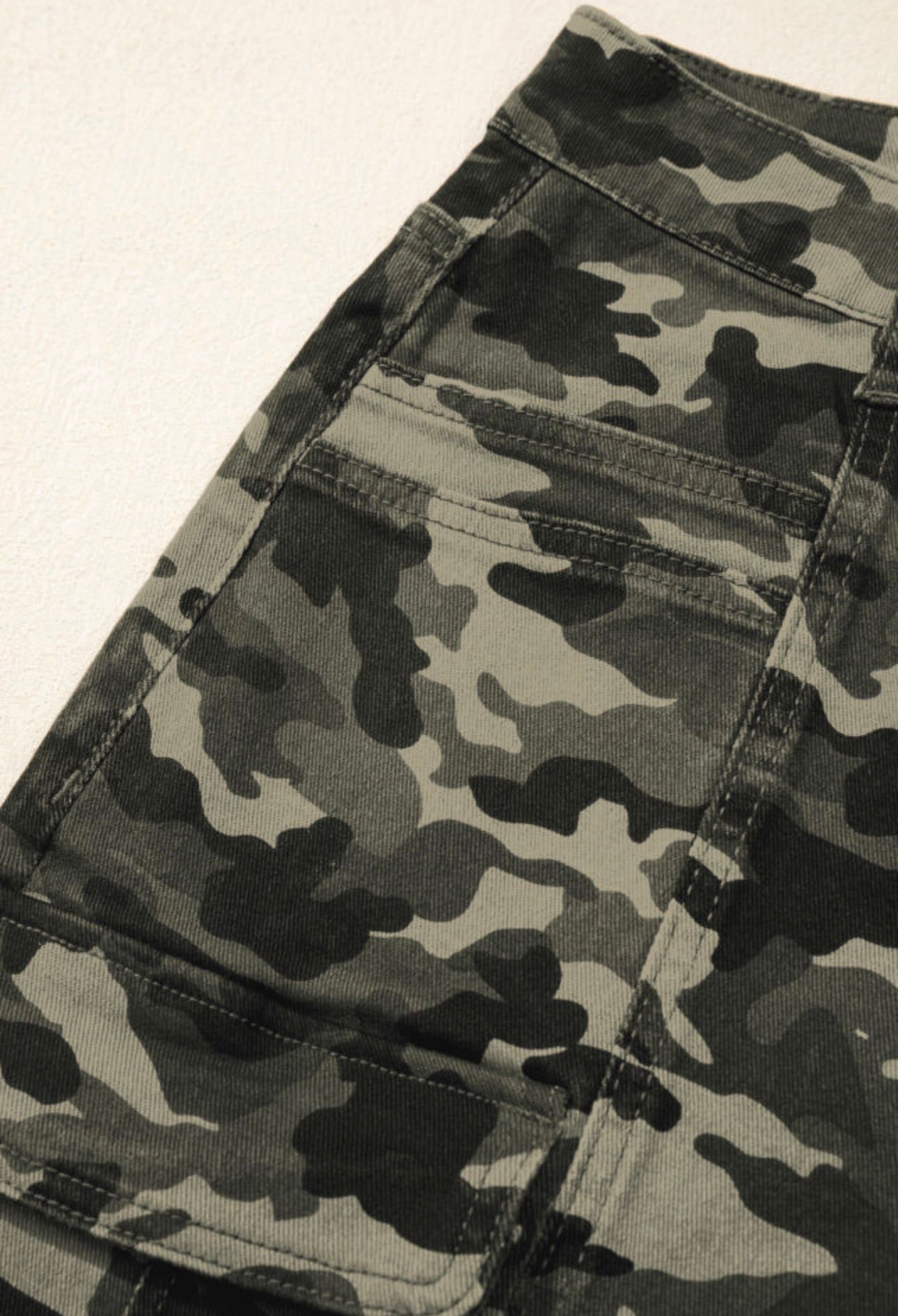 Camouflage Print Multi Pocketed Denim Pants