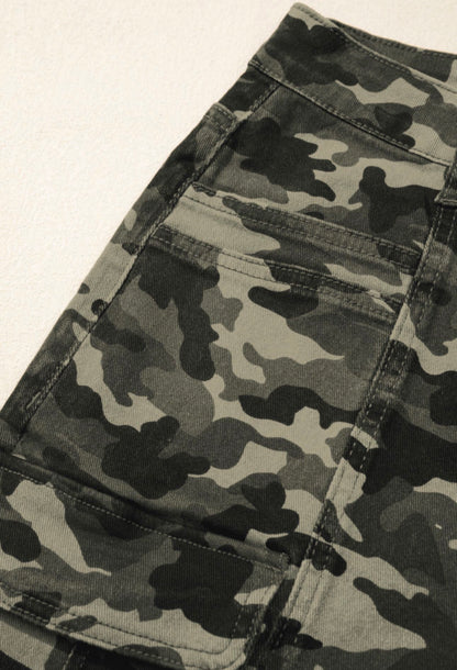 Camouflage Print Multi Pocketed Denim Pants