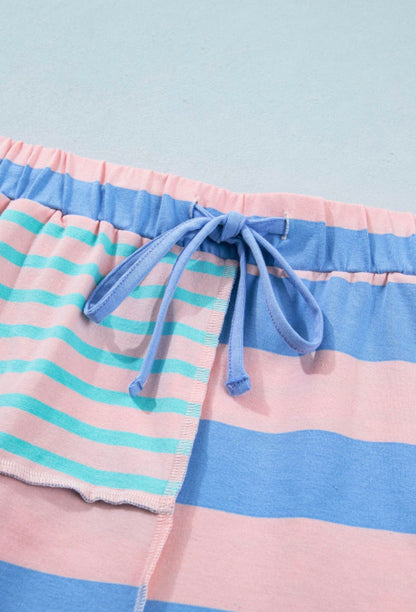 Striped Exposed Seam Mixed Patchwork Loose Short Set