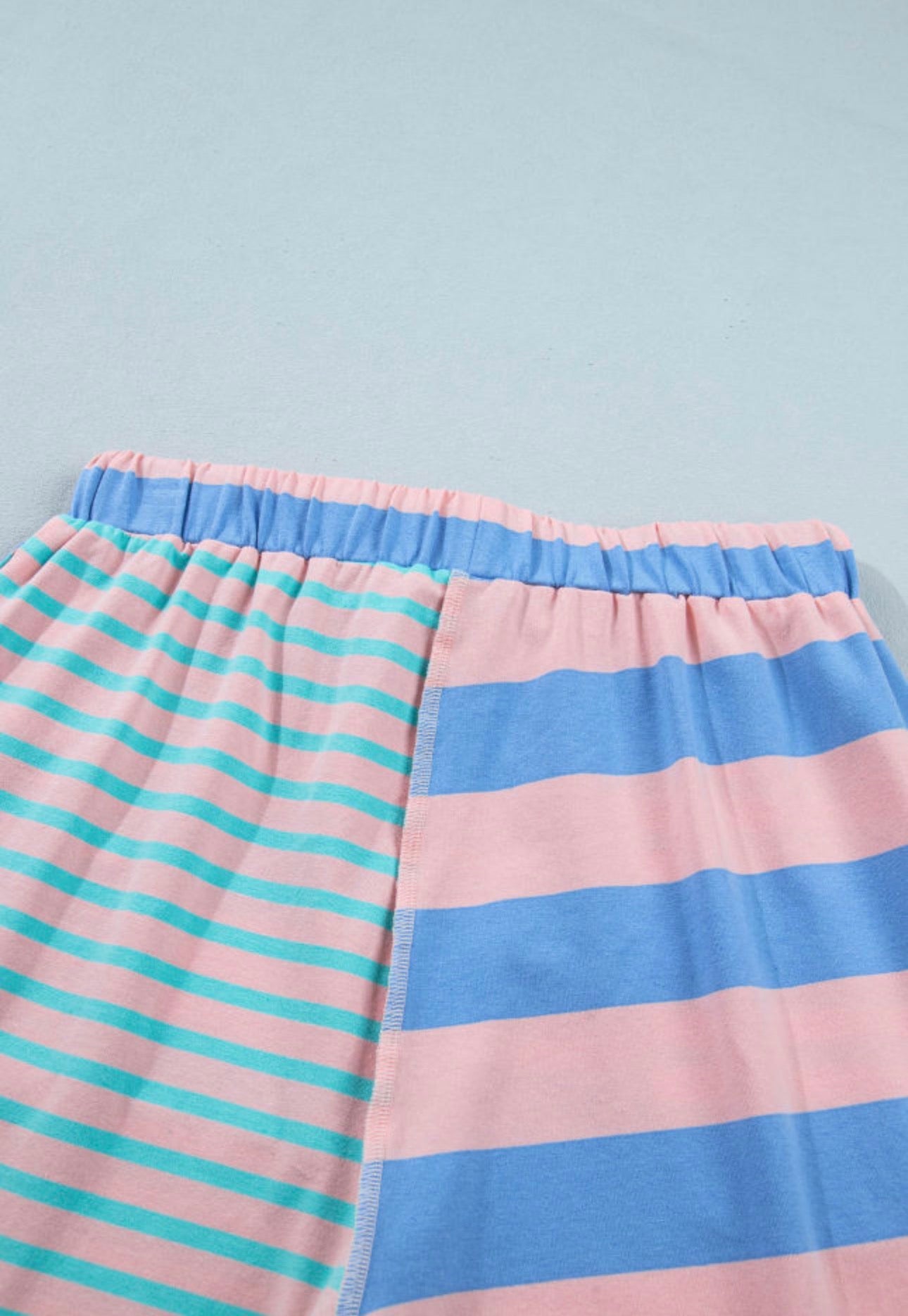 Striped Exposed Seam Mixed Patchwork Loose Short Set