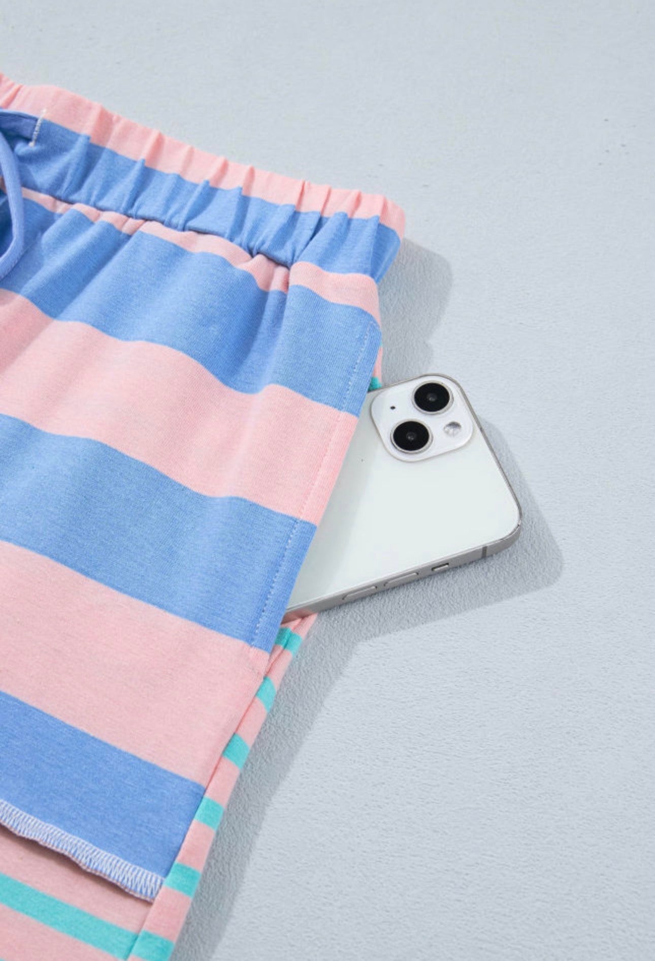 Striped Exposed Seam Mixed Patchwork Loose Short Set