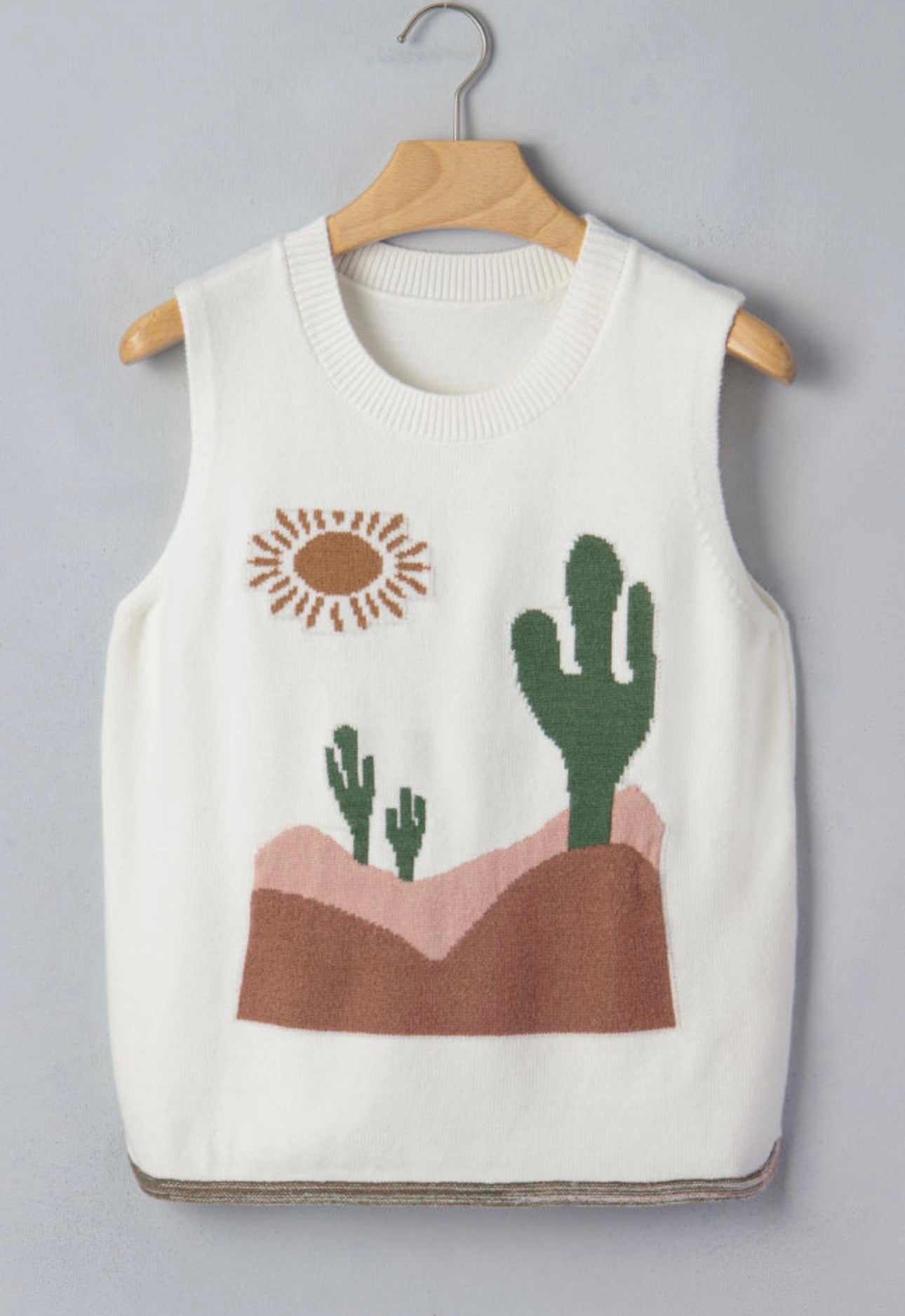 Multicolor Cactus Western Oasis Loose Sweater Vest