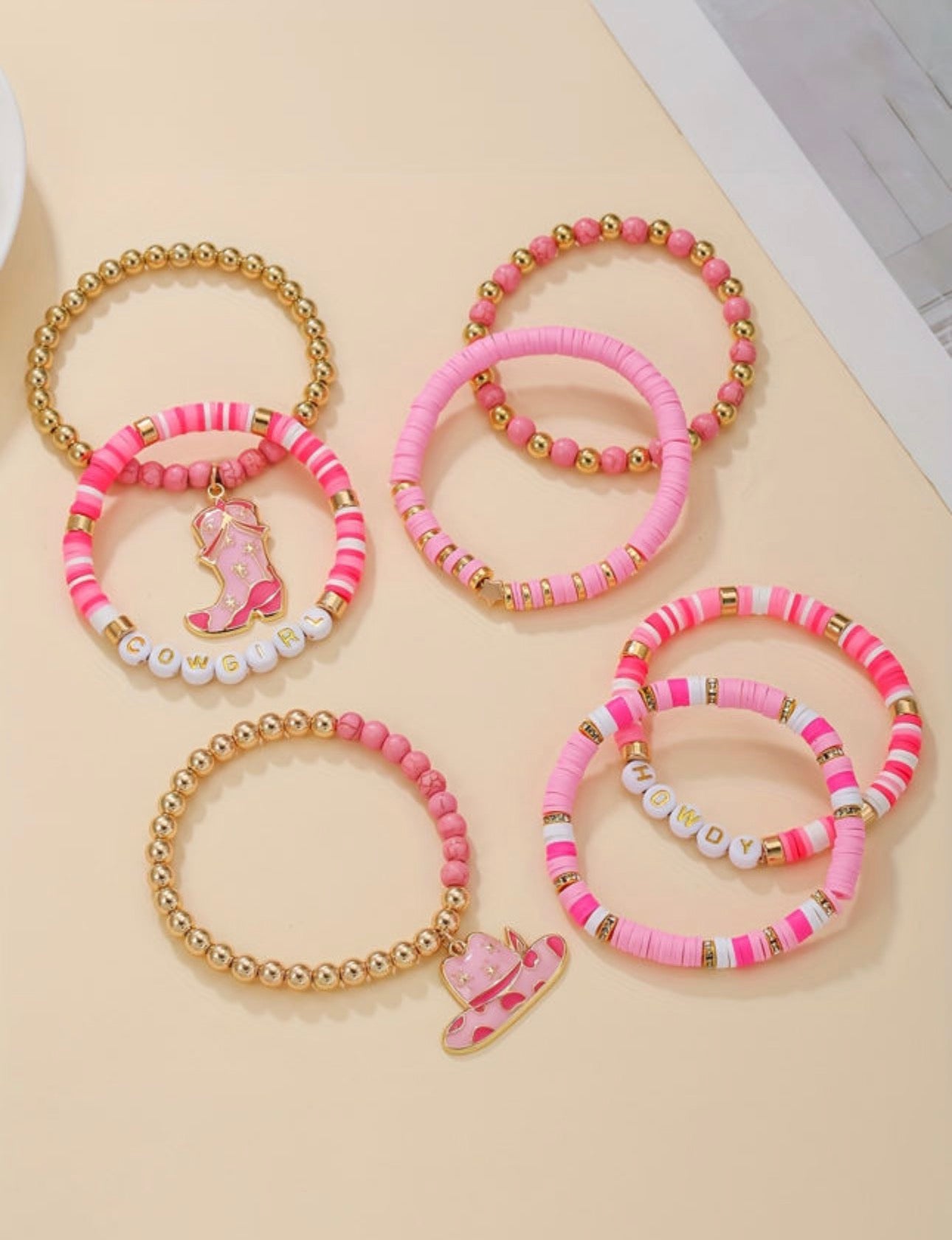 7pc Howdy Cowgirl Beaded Stretch Bracelet Set