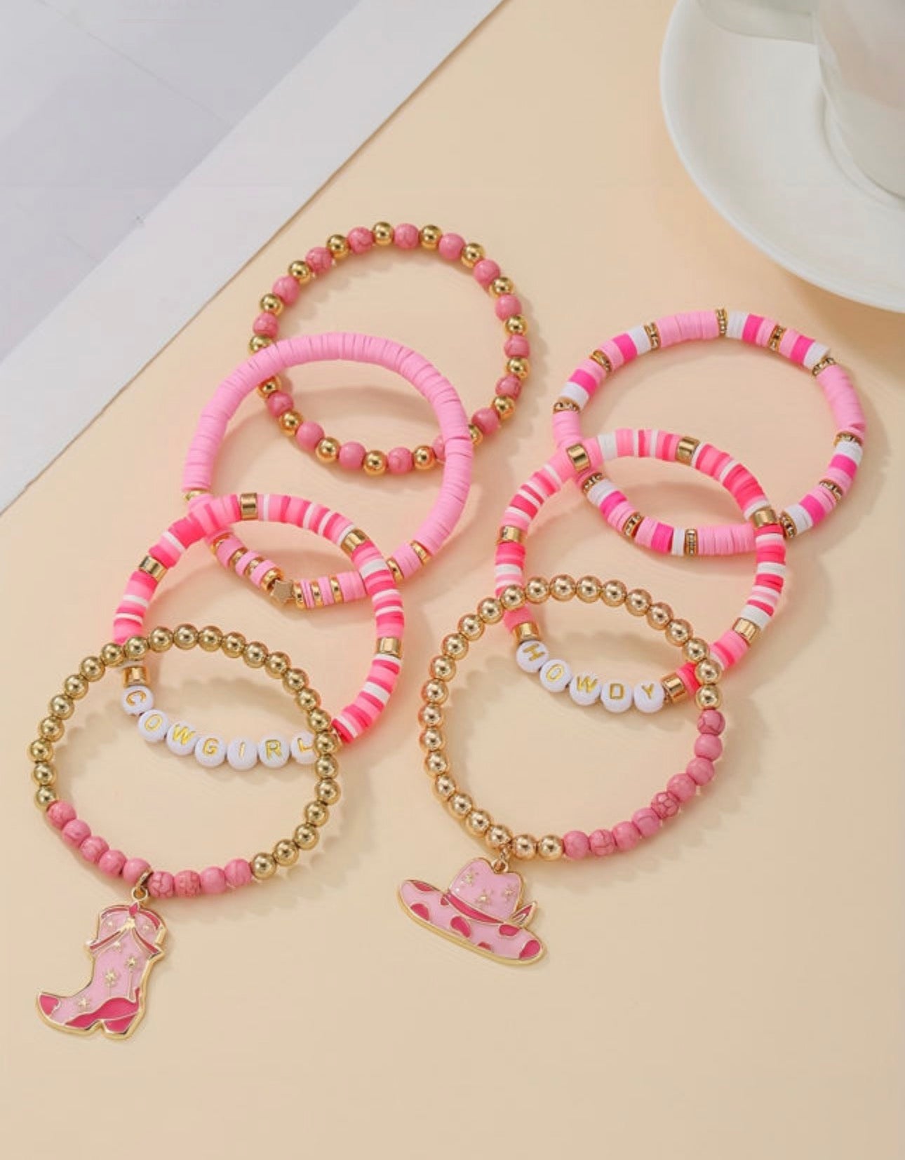 7pc Howdy Cowgirl Beaded Stretch Bracelet Set