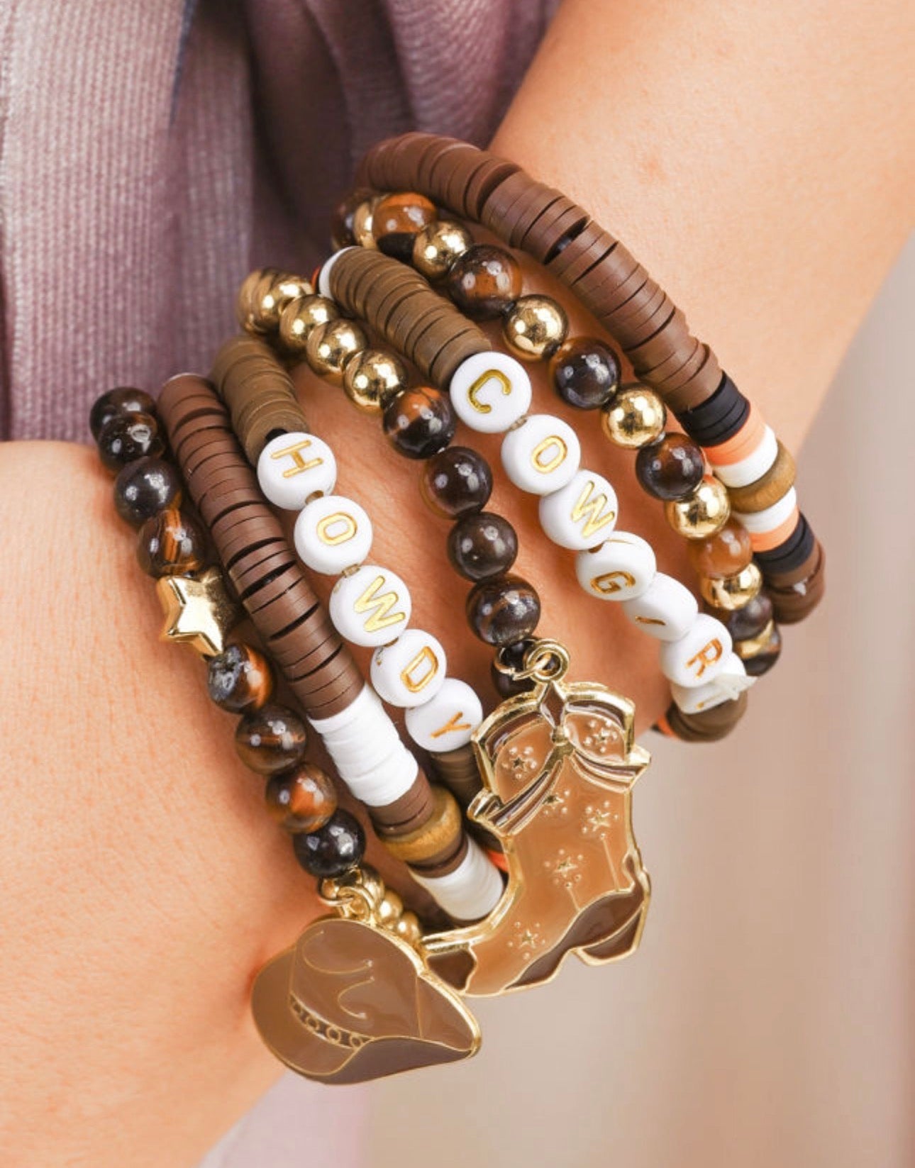 7pc Howdy Cowgirl Beaded Stretch Bracelet Set