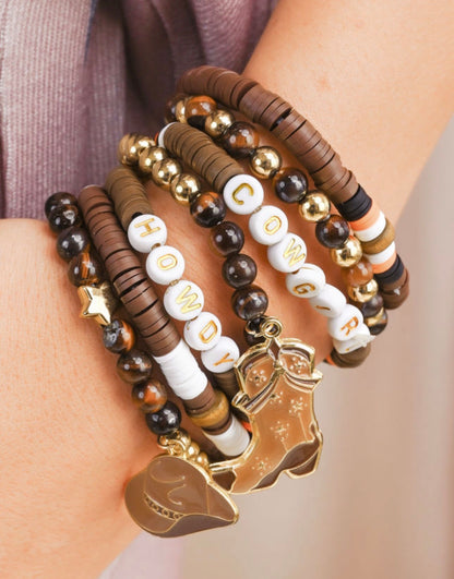 7pc Howdy Cowgirl Beaded Stretch Bracelet Set